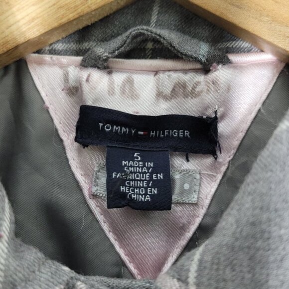 Tommy Hilfiger Gray Girl Windowpane Check Button Front Peplum Coat Jacket Size 5 - Picture 4 of 14